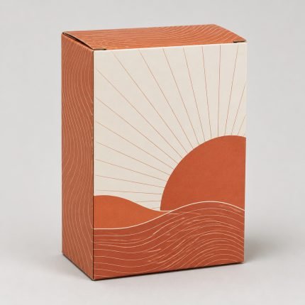 Printed auto-bottom crash-lock carton in warm terracotta and off-white