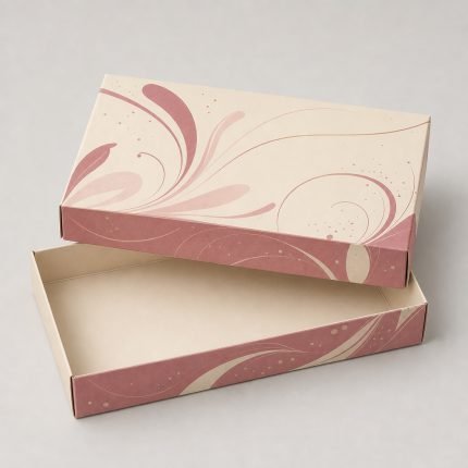 Printed folding cardboard lid and base box in cream and dusty rose