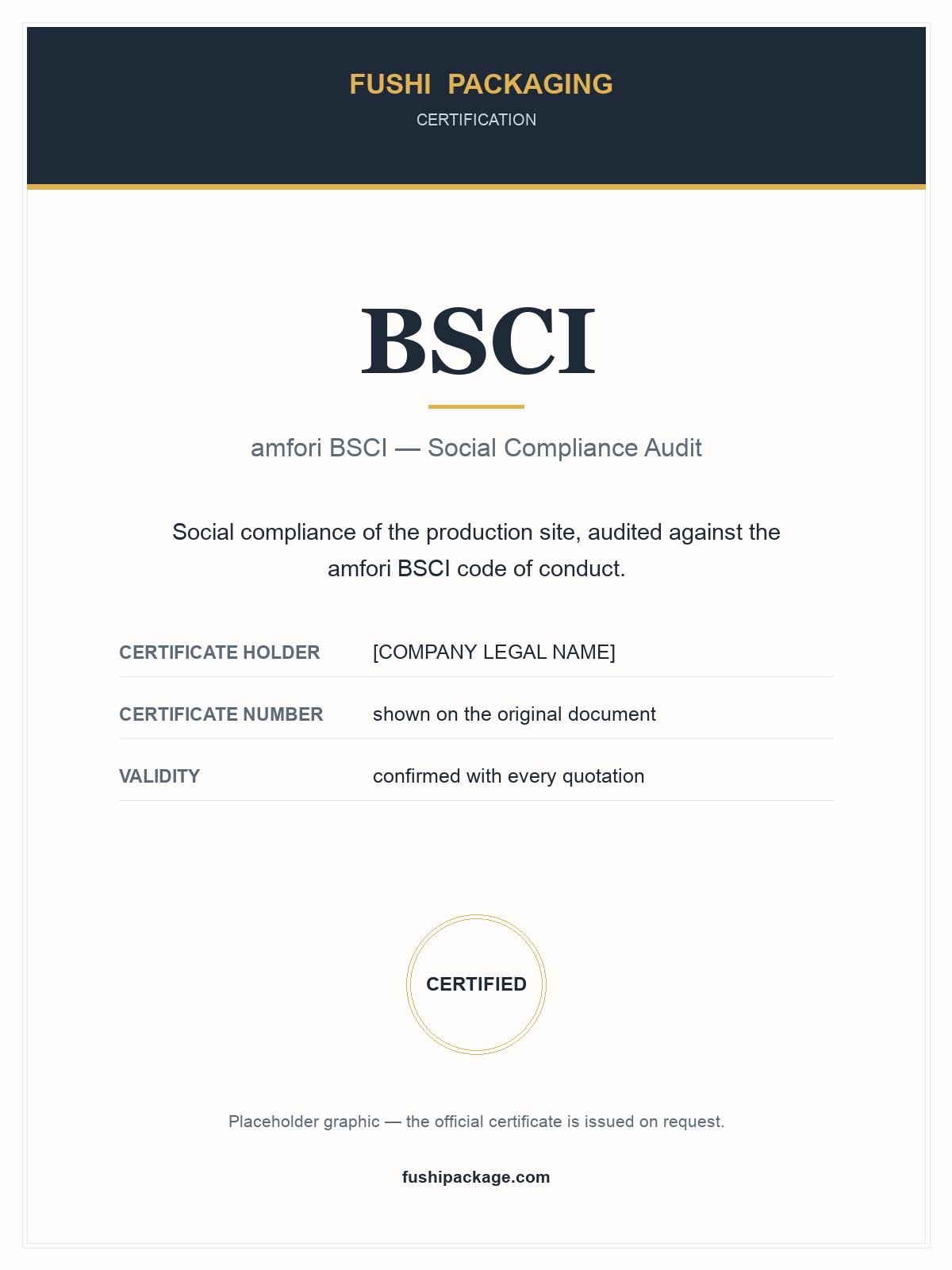 BSCI certificate — amfori BSCI social compliance audit